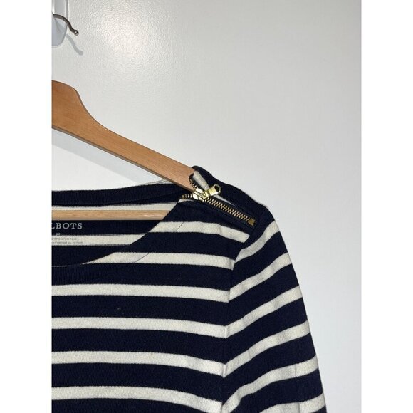 Talbots Womens Black & White Striped Long Sleeve Top With Shoulder Zipper Detail - Picture 3 of 9